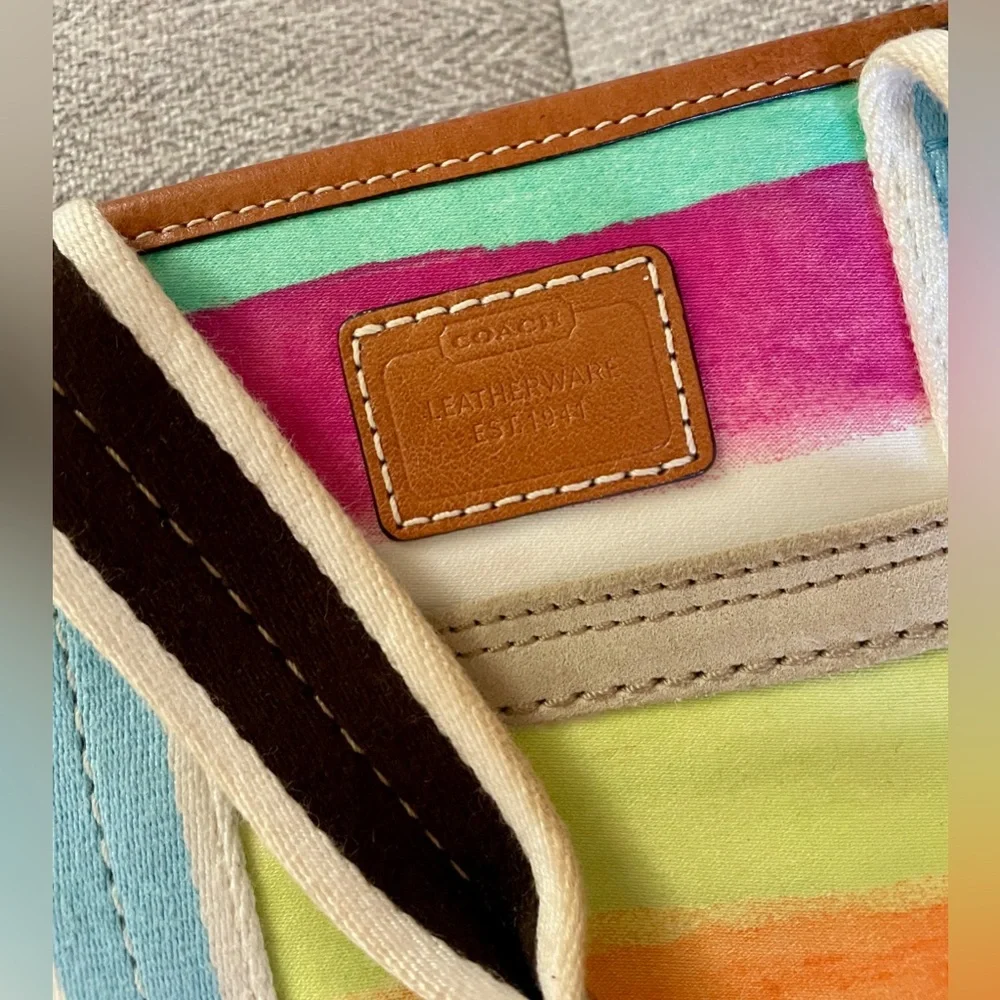 Coach Hampton Watercolor Striped Canvas Shoulder Bag - Picture 3 of 5